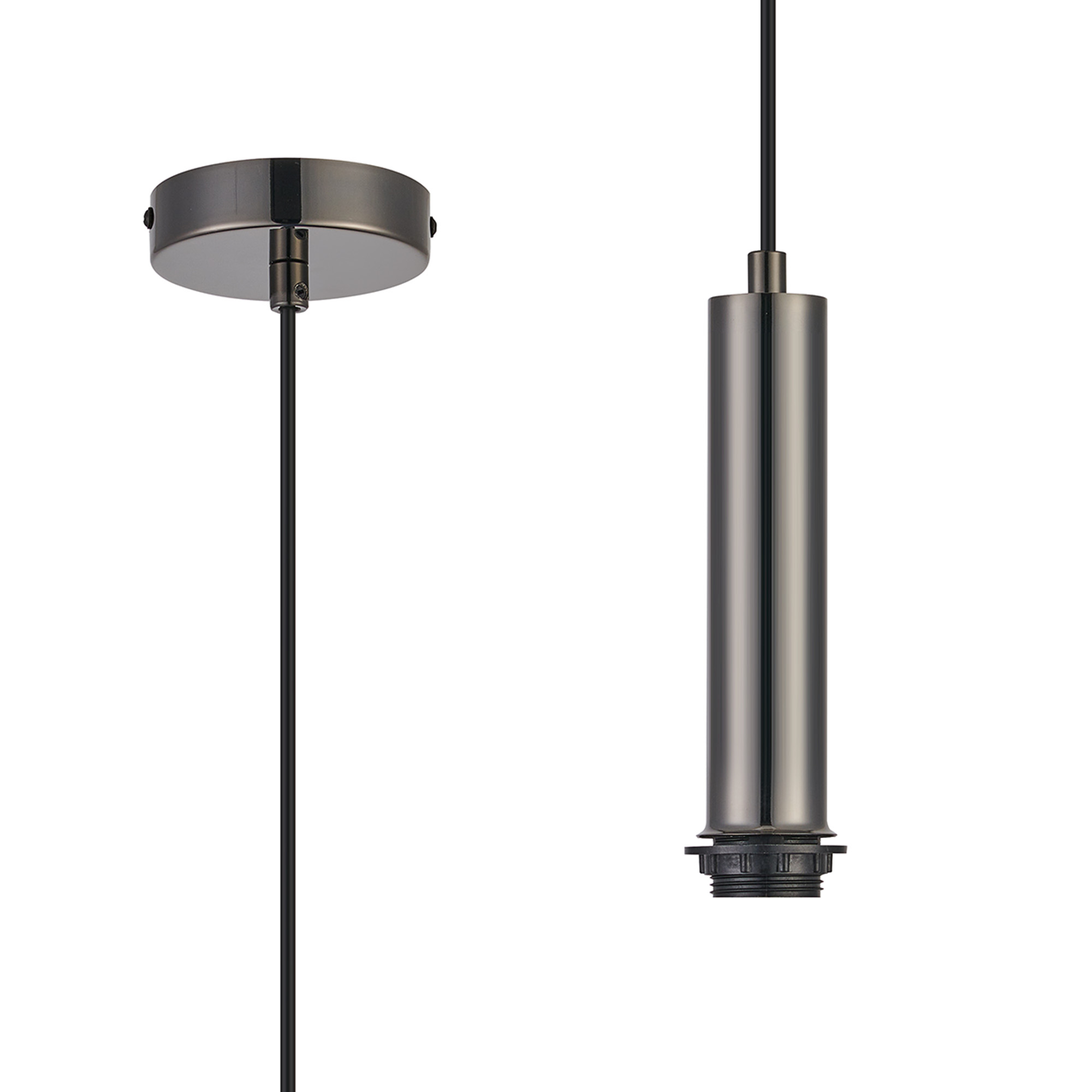 D0890BC  Wick 1.5m 1 Light Pendant, 1 x E27, Black Chrome